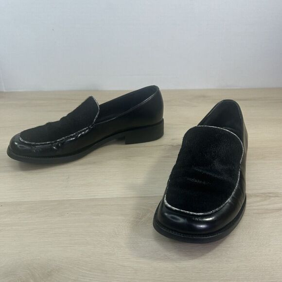 Ann Taylor Black Leather Cowhide Slip On Shoes Wms 7M Block Heel Classic Loafers - Picture 15 of 16